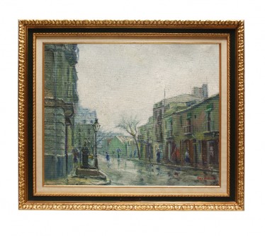Paisaje de ciudad con lluvia
