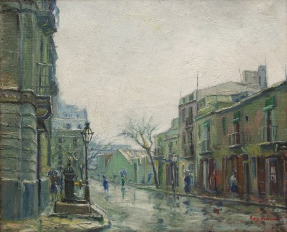 Paisaje de ciudad con lluvia