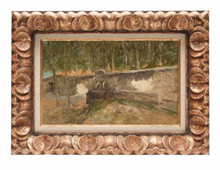 Paisaje con fuente  y hombrecillo